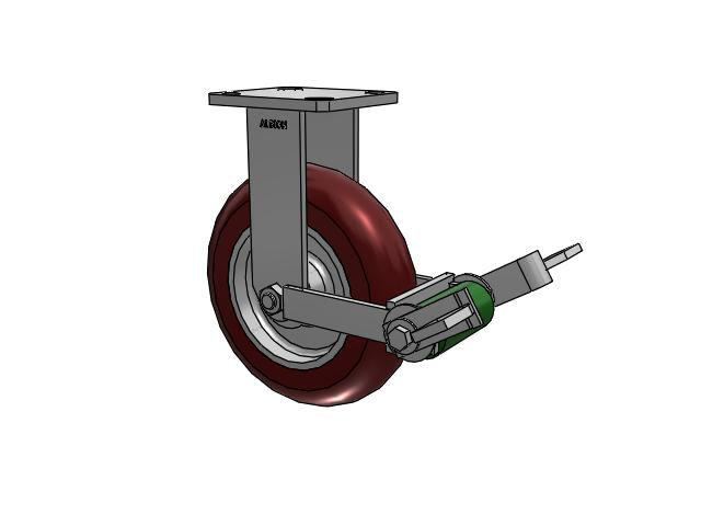 110 Series Kingpinless Top Plate Rigid Caster with 8 x 2 Maroon Tread on Aluminum Core AX - Round Polyurethane (Aluminum Core) Wheel and Poly Cam Brake
