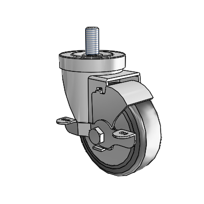 30 Series Threaded Stem Zinc Swivel Caster with 3.5 x 1.25 Cushion Rubber (+ Side Plates) Wheel and VertiLoc Brake