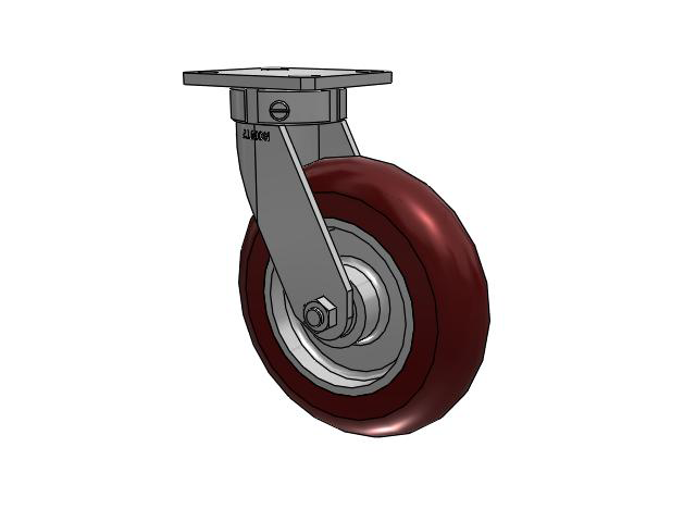 110 Series Kingpinless Top Plate Swivel Caster with 8 x 2 Maroon Tread on Aluminum Core AX - Round Polyurethane (Aluminum Core) Wheel