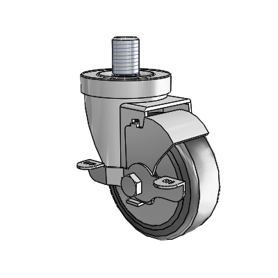 30 Series Threaded Stem Zinc Swivel Caster with 3.5 x 1.25 Cushion Rubber (+ Side Plates) Wheel and VertiLoc Brake