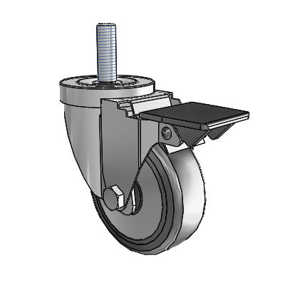 30 Series Threaded Stem Zinc Swivel Caster with 3.5 x 1.25 Hard Rubber (+ Side Plates) Wheel and PosiLoc Brake