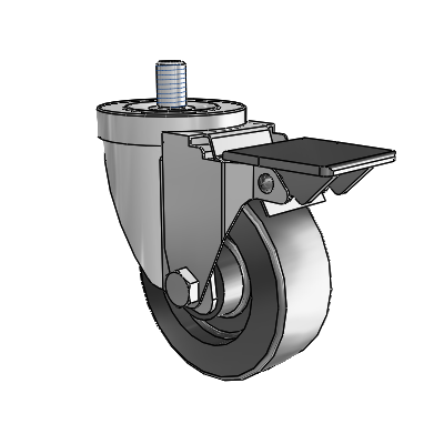 30 Series Threaded Stem Zinc Swivel Caster with 3.5 x 1.25 Polyolefin Wheel and PosiLoc Brake