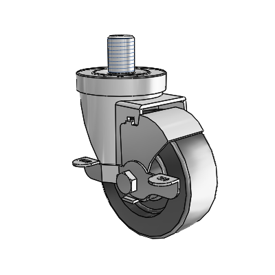 30 Series Threaded Stem Zinc Swivel Caster with 3.5 x 1.25 Polyolefin Wheel and VertiLoc Brake