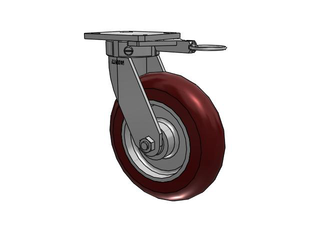 110 Series Kingpinless Top Plate Swivel Caster with 8 x 2 Maroon Tread on Aluminum Core AX - Round Polyurethane (Aluminum Core) Wheel