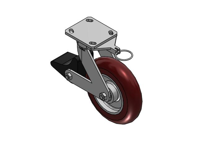 110 Series Kingpinless Top Plate Swivel Caster with 8 x 2 Maroon Tread on Aluminum Core AX - Round Polyurethane (Aluminum Core) Wheel and Poly Lock Integrated Brake