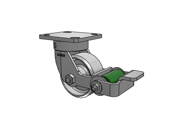 110 Series Kingpinless Top Plate Swivel Caster with 4 x 2 Grey Enamel CA - Cast Iron Wheel and Poly Cam Brake