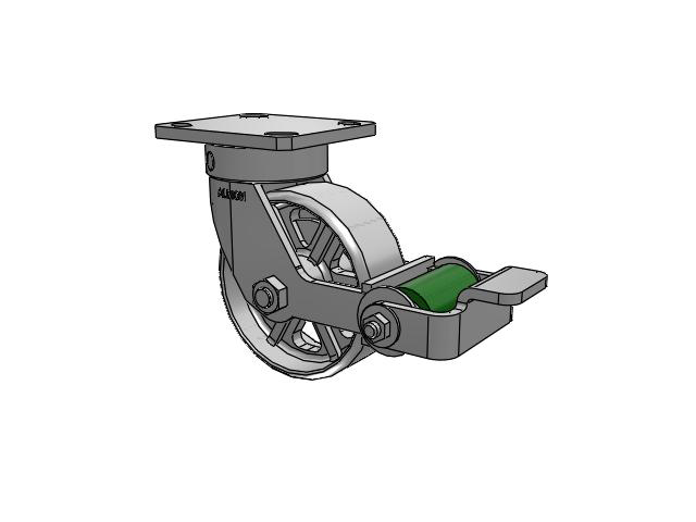 110 Series Kingpinless Top Plate Swivel Caster with 5 x 2 Grey Enamel CA - Cast Iron Wheel and Poly Cam Brake