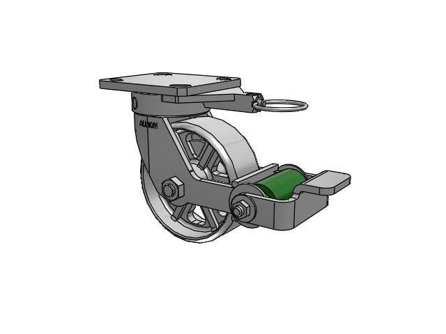 110 Series Kingpinless Top Plate Swivel Caster with 5 x 2 Grey Enamel CA - Cast Iron Wheel and Poly Cam Brake