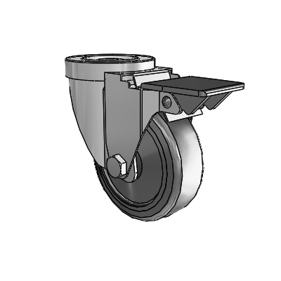30 Series Hollow Kingpin Zinc Swivel Caster with 3.5 x 1.25 Hard Rubber Wheel and PosiLoc Brake