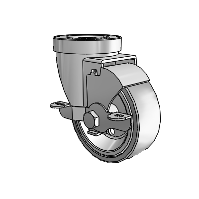 30 Series Hollow Kingpin Zinc Swivel Caster with 3.5 x 1.25 Welded Disc Rubber (Grey) Wheel and VertiLoc Brake