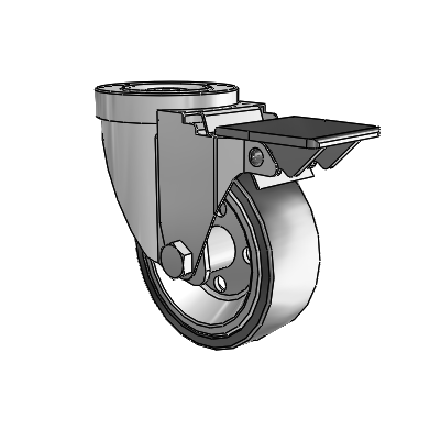 30 Series Hollow Kingpin Zinc Swivel Caster with 3.5 x 1.25 Welded Disc Polyurethane Wheel and PosiLoc Brake
