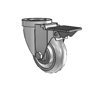 30 Series Hollow Kingpin Zinc Swivel Caster with 3.5 x 1.25 PolyLock (Grey) Wheel and PosiLoc Brake