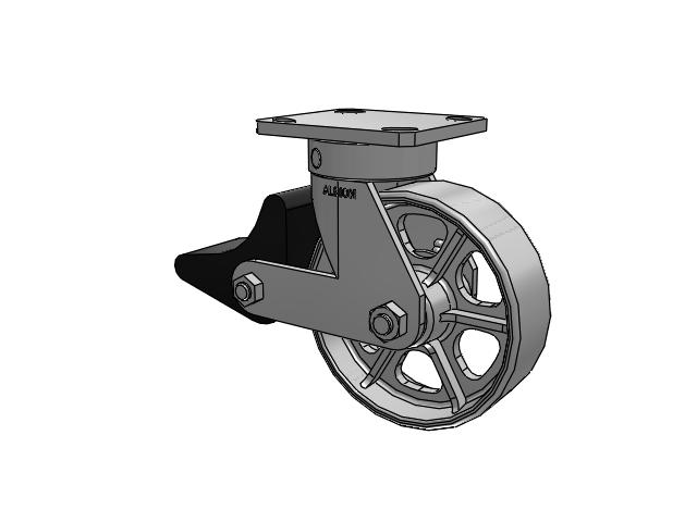 110 Series Kingpinless Top Plate Swivel Caster with 6 x 2 Grey Enamel CA - Cast Iron Wheel and Poly Lock Integrated Brake