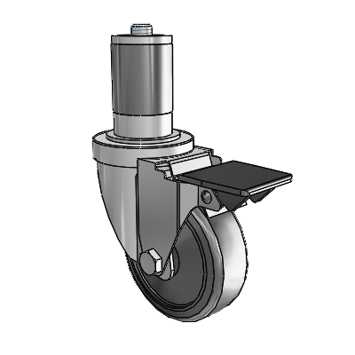 30 Series Expanding Adapter Zinc Swivel Caster with 3.5 x 1.25 Cushion Rubber Wheel PosiLoc