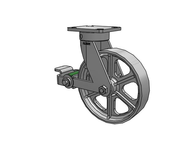 110 Series Kingpinless Top Plate Swivel Caster with 8 x 2 Grey Enamel CA - Cast Iron Wheel and Poly Cam Brake