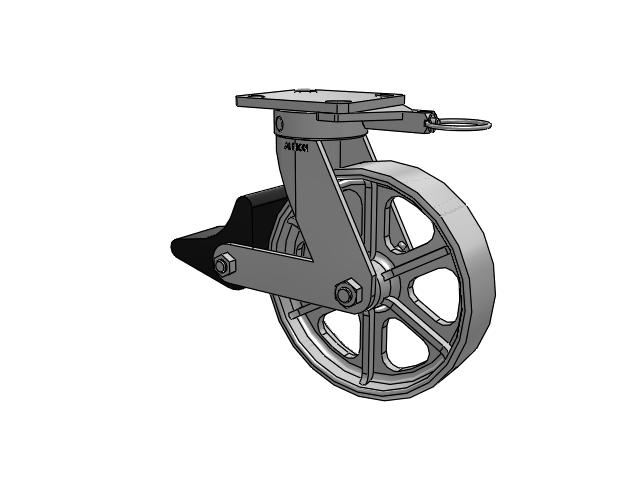 110 Series Kingpinless Top Plate Swivel Caster with 8 x 2 Grey Enamel CA - Cast Iron Wheel and Poly Lock Integrated Brake