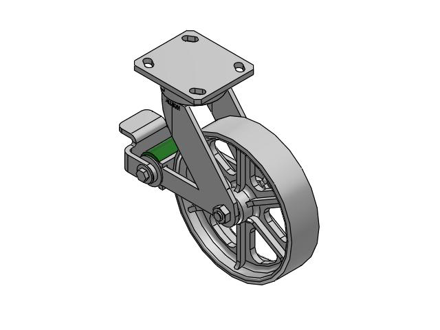 110 Series Kingpinless Top Plate Swivel Caster with 8 x 2 Grey Enamel CA - Cast Iron Wheel and Poly Cam Brake