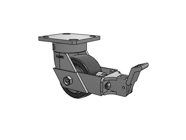 110 Series Kingpinless Top Plate Swivel Caster with 4 x 2 Dark Grey Nylon DT - Heavy Duty Glass-Filled Nylon Wheel and Face Brake