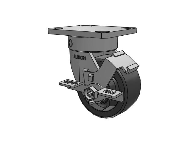 110 Series Kingpinless Top Plate Swivel Caster with 4 x 2 Dark Grey Nylon DT - Heavy Duty Glass-Filled Nylon Wheel and Face Brake