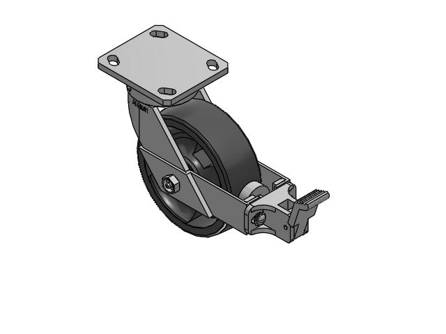 110 Series Kingpinless Top Plate Swivel Caster with 6 x 2 Dark Grey Nylon DT - Heavy Duty Glass-Filled Nylon Wheel and Face Brake