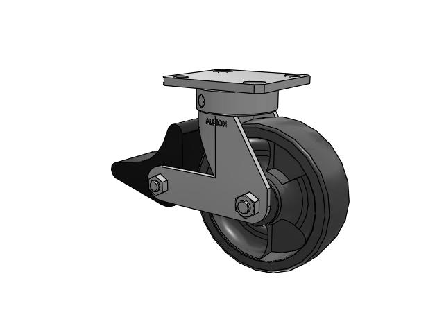 110 Series Kingpinless Top Plate Swivel Caster with 6 x 2 Dark Grey Nylon DT - Heavy Duty Glass-Filled Nylon Wheel and Poly Lock Integrated Brake