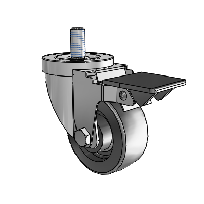 30 Series Threaded Stem Zinc Swivel Caster with 3 x 1.25 Polyolefin Wheel and PosiLoc Brake