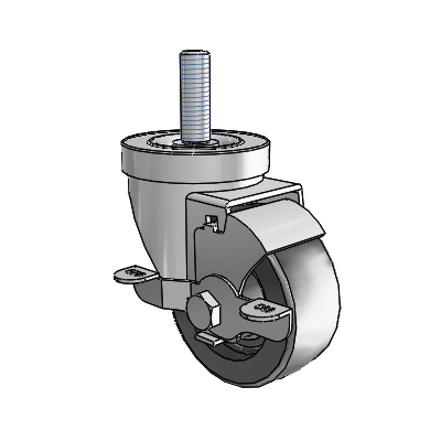 30 Series Threaded Stem Zinc Swivel Caster with 3 x 1.25 Polyolefin Wheel and VertiLoc Brake