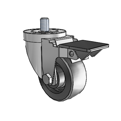 30 Series Threaded Stem Zinc Swivel Caster with 3 x 1.25 Polyolefin Wheel and PosiLoc Brake