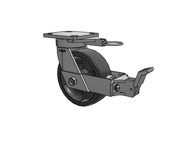 110 Series Kingpinless Top Plate Swivel Caster with 6 x 2 Dark Grey Nylon DT - Heavy Duty Glass-Filled Nylon Wheel and Face Brake