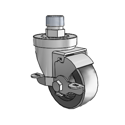 30 Series Pipe Thread Stem Zinc Swivel Caster with 3 x 1.25 Polyolefin Wheel and VertiLoc Brake