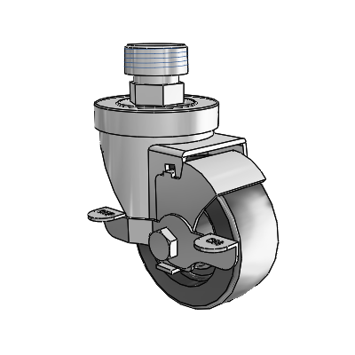 30 Series Pipe Thread Stem Zinc Swivel Caster with 3 x 1.25 Polyolefin Wheel and VertiLoc Brake