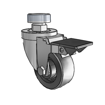 30 Series Pipe Thread Stem Zinc Swivel Caster with 3 x 1.25 Polyolefin Wheel and PosiLoc Brake