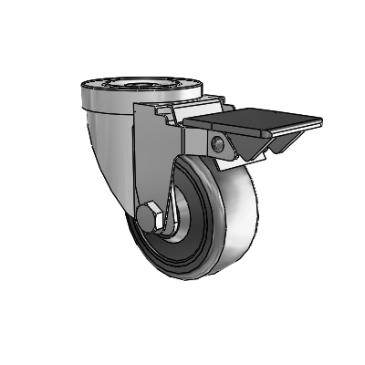30 Series Hollow Kingpin Zinc Swivel Caster with 3 x 1.25 Cushion Rubber Wheel and PosiLoc Brake