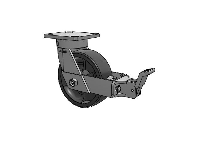 110 Series Kingpinless Top Plate Swivel Caster with 6 x 2 Dark Grey Nylon DT - Heavy Duty Glass-Filled Nylon Wheel and Face Brake