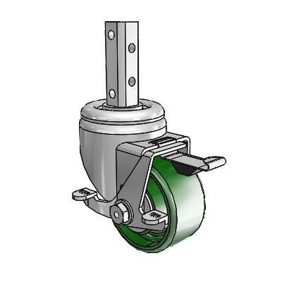 3 Series Square Stem Zinc Swivel Caster with 3 x 1.5 Green Cast Iron Wheel and Top Lock Brake