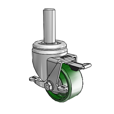 3 Series Round Stem Zinc Swivel Caster with 3 x 1.5 Green Cast Iron Wheel and Top Lock Brake