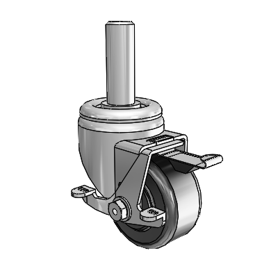 3 Series Round Stem Zinc Swivel Caster with 3 x 1.5 Black Phenolic Wheel and Top Lock Brake