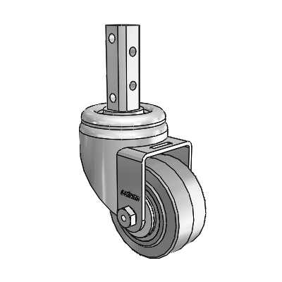 3 Series Square Stem Zinc Swivel Caster with 3 x 1.5 Grey on Grey Performa Rubber (Flat/Grey) Wheel