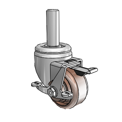 3 Series Round Stem Zinc Swivel Caster with 3 x 1.5 Brown Thermo Wheel and Top Lock Brake
