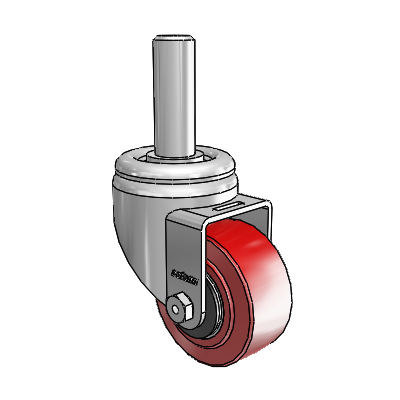 3 Series Round Stem Zinc Swivel Caster with 3 x 1.5 Maroon on Grey Polyurethane HI-TECH Wheel