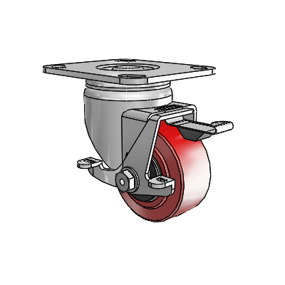 3 Series Casters Top Plate Swivel Zinc with 3 x 1.5 Maroon on Grey Polyurethane HI-TECH Wheel and Top Lock Brake