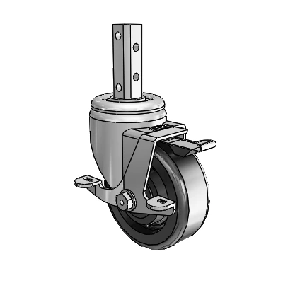 3 Series Square Stem Zinc Swivel Caster with 4 x 1.5 Black Phenolic Wheel and Top Lock Brake