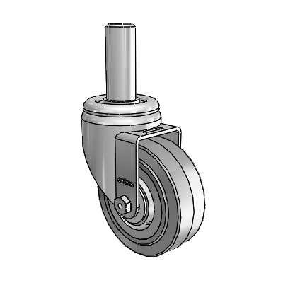 3 Series Round Stem Zinc Swivel Caster with 4 x 1.5 Grey on Grey Performa Rubber (Flat/Grey) Wheel