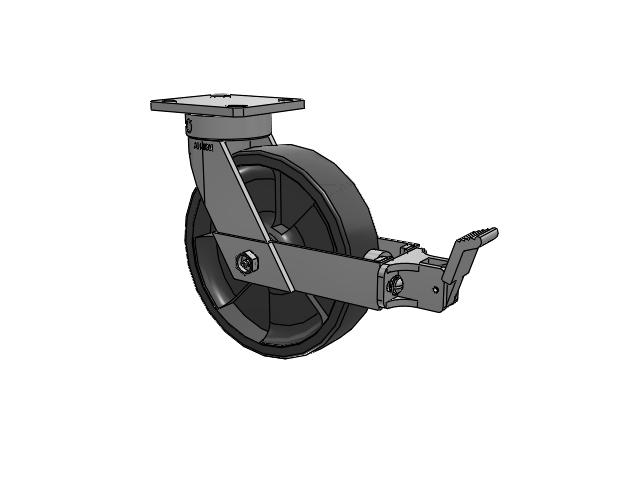 Roulette pivotante sans pivot central de la série 110 avec plaque supérieure, équipée de 8 roues en nylon DT gris foncé de 2, roue en nylon renforcé de fibre de verre ultra-résistante et frein frontal