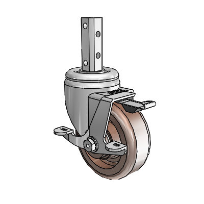 3 Series Square Stem Zinc Swivel Caster with 4 x 1.5 Brown Thermo Wheel and Top Lock Brake