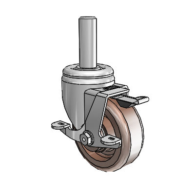 3 Series Round Stem Zinc Swivel Caster with 4 x 1.5 Brown Thermo Wheel and Top Lock Brake