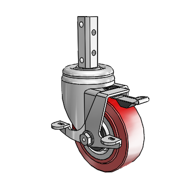 3 Series Square Stem Zinc Swivel Caster with 4 x 1.5 Maroon on Grey Polyurethane HI-TECH Wheel and Top Lock Brake