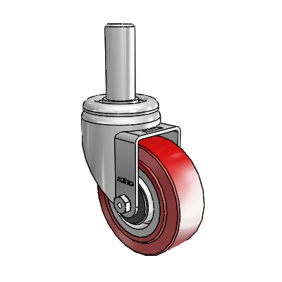 3 Series Round Stem Zinc Swivel Caster with 4 x 1.5 Maroon on Grey Polyurethane HI-TECH Wheel