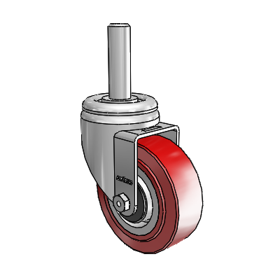3 Series Round Stem Zinc Swivel Caster with 4 x 1.5 Maroon on Grey Polyurethane HI-TECH Wheel