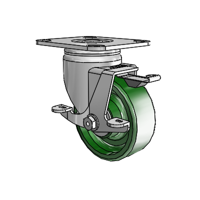 3 Series Casters Top Plate Swivel Zinc with 4 x 1.5 Green Cast Iron Wheel and Top Lock Brake